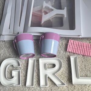 Baby Girl Shower or party supplies. Pink and White Party Supplies Set